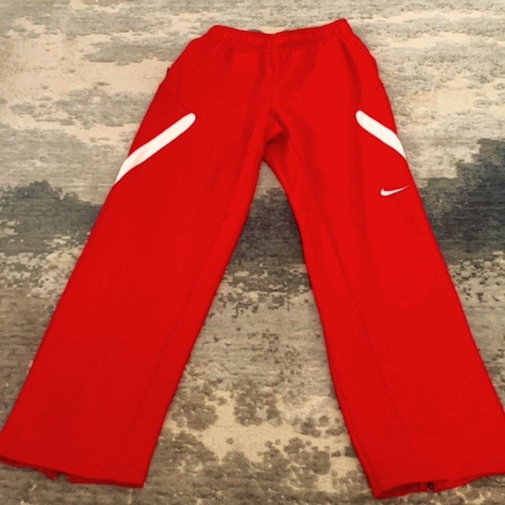 Red Nike Sweats With 2 White Lines